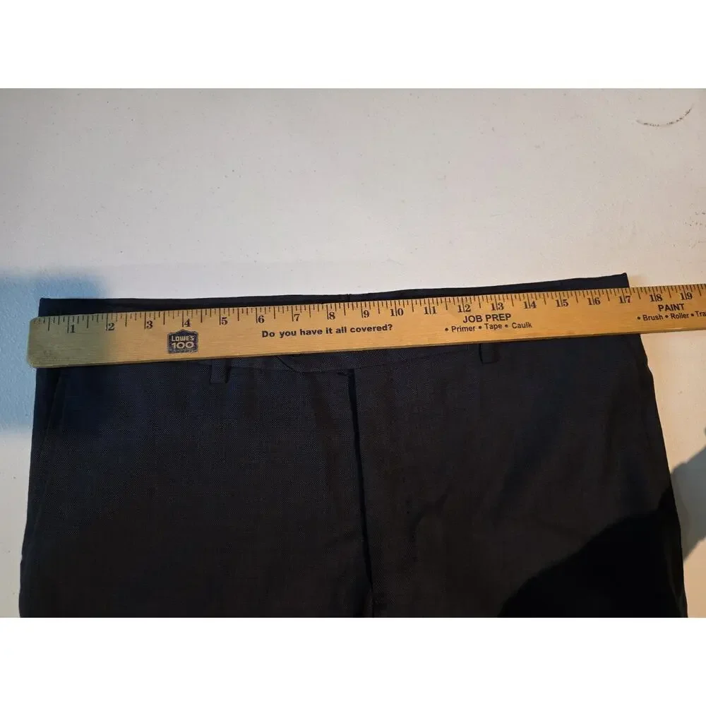 Byron British Style Wool Dress Pants Mens 34x30 Flat Front Navy Blue